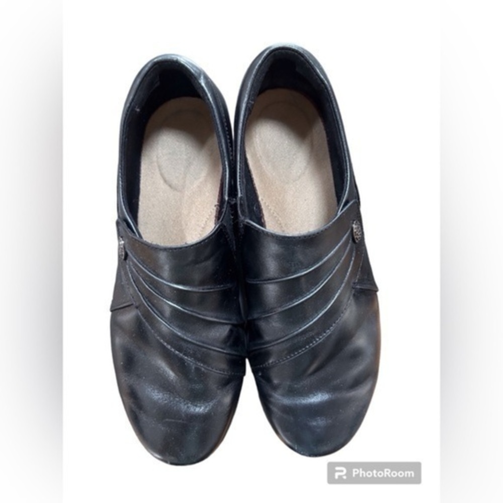Black Leather Slip On Shoe, Size 9